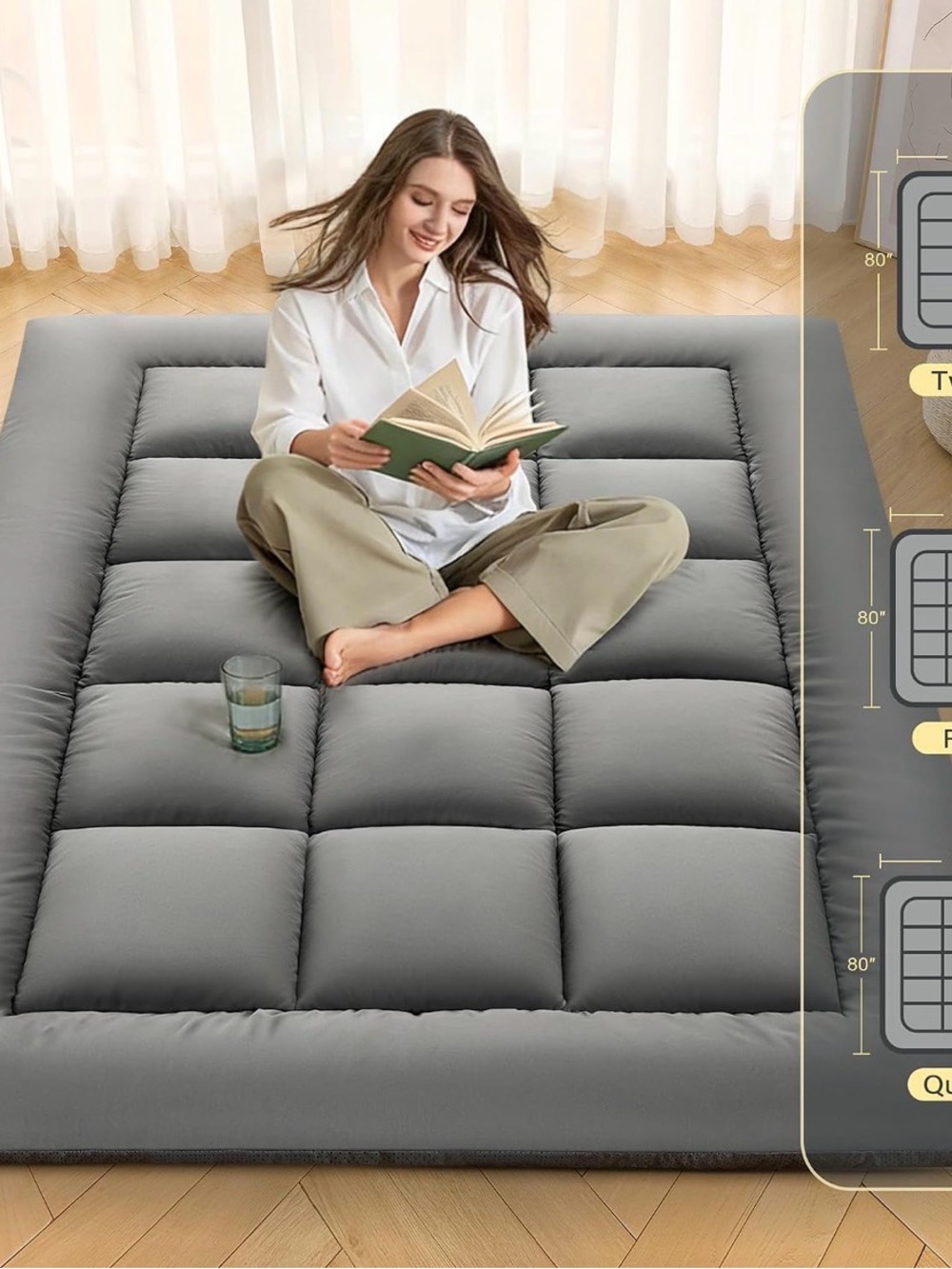 Gray Floor Mattress Futon - Plush Quilted Sleeping Pad